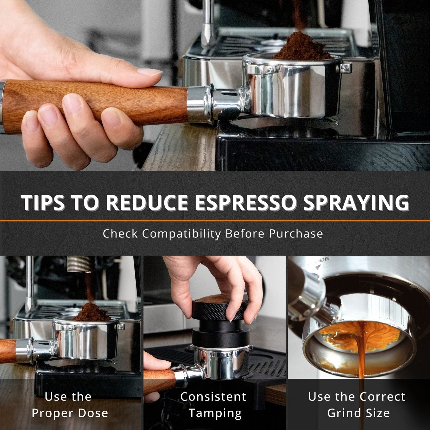 54mm Bottomless Portafilter with 3 Ear, Barista Espresso Portafilter with Stainless Steel Basket and Rosewood Handle, Compatible with Breville 54mm Espresso Machines