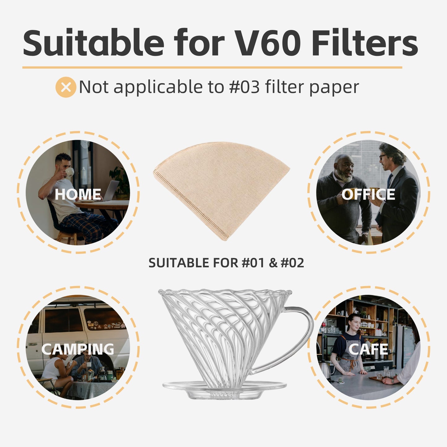 Vandroop V60 Glass Coffee Dripper, Size 02(with 100 Filter Papers)