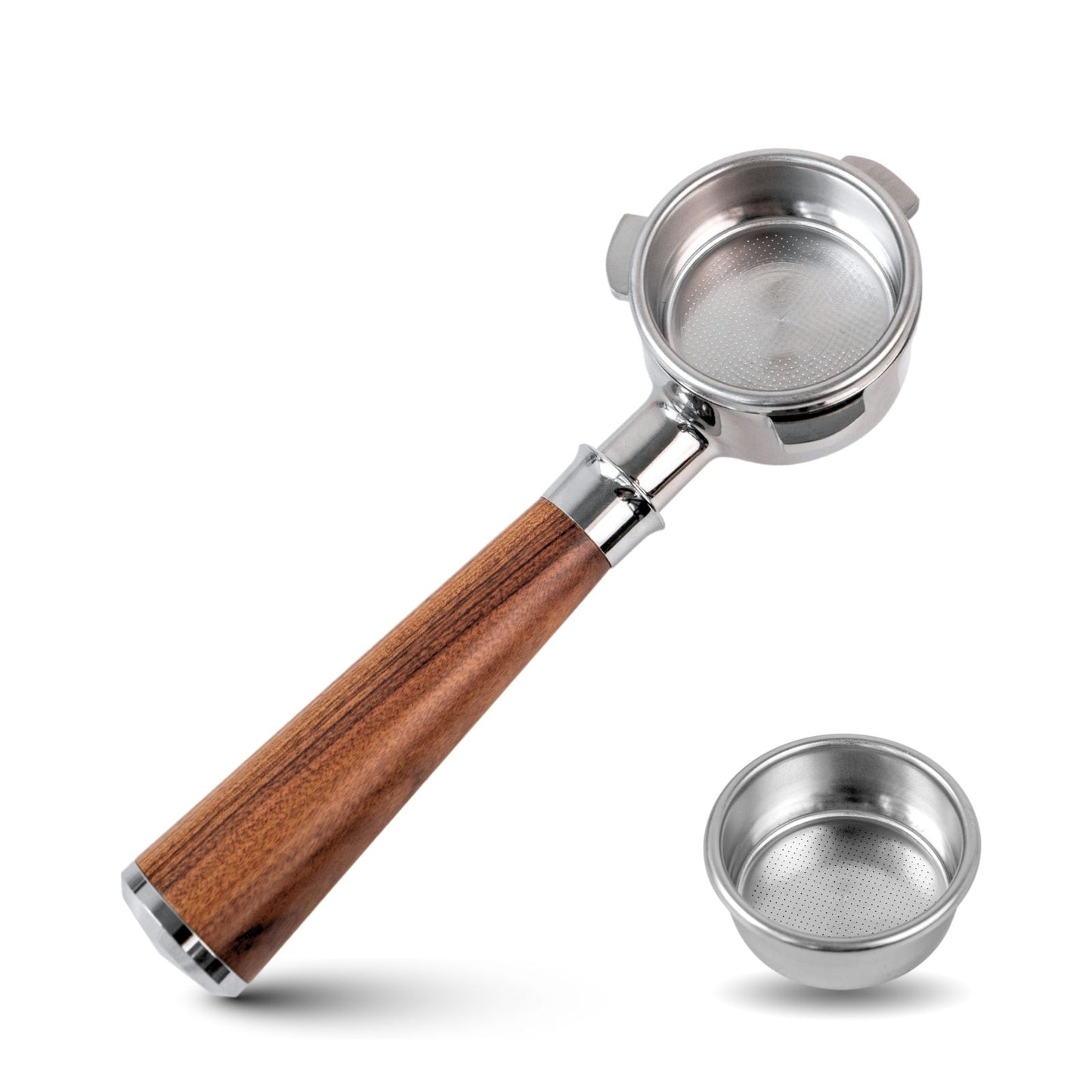 54mm Bottomless Portafilter with 3 Ear, Barista Espresso Portafilter with Stainless Steel Basket and Rosewood Handle, Compatible with Breville 54mm Espresso Machines