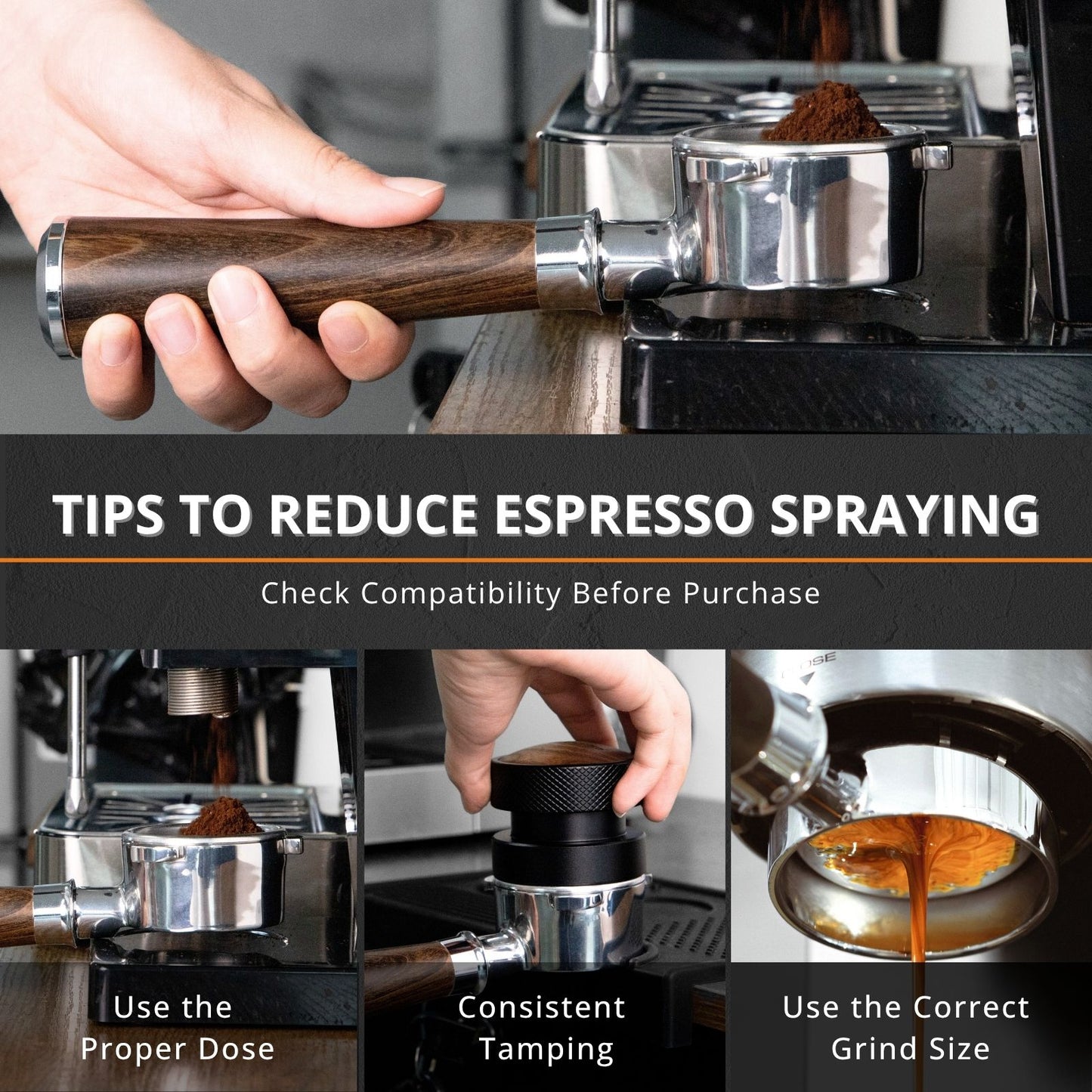 54mm Bottomless Portafilter with 3 Ear, Barista Espresso Portafilter with Stainless Steel Basket and Rosewood Handle, Compatible with Breville 54mm Espresso Machines