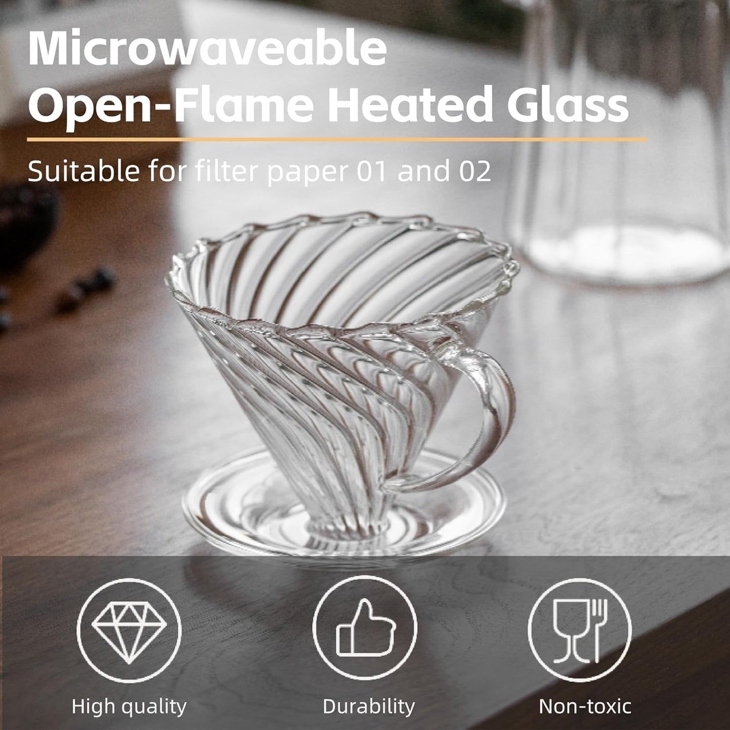 Vandroop V60 Glass Coffee Dripper With Handle,Size 02
