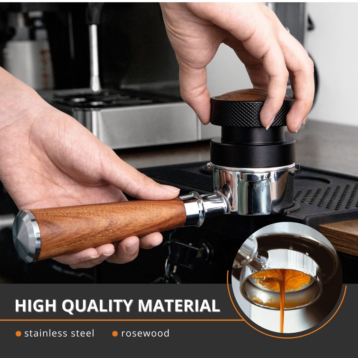 54mm Bottomless Portafilter with 3 Ear, Barista Espresso Portafilter with Stainless Steel Basket and Rosewood Handle, Compatible with Breville 54mm Espresso Machines