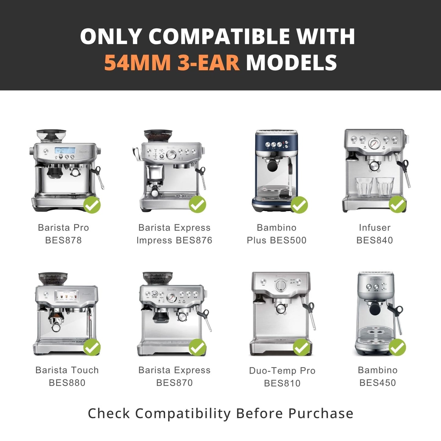 54mm Bottomless Portafilter with 3 Ear, Barista Espresso Portafilter with Stainless Steel Basket and Rosewood Handle, Compatible with Breville 54mm Espresso Machines