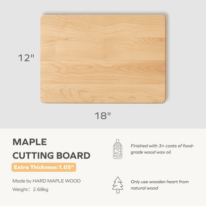 Hard Maple Cutting Board for Kitchen 1.0” Thick with Invisible Inner Handle