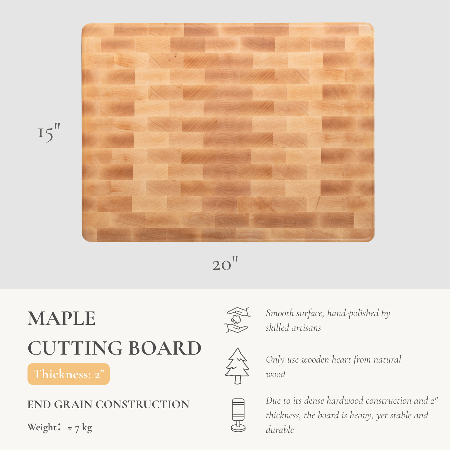 Hard Maple End Grain Cutting Board 2” Thick