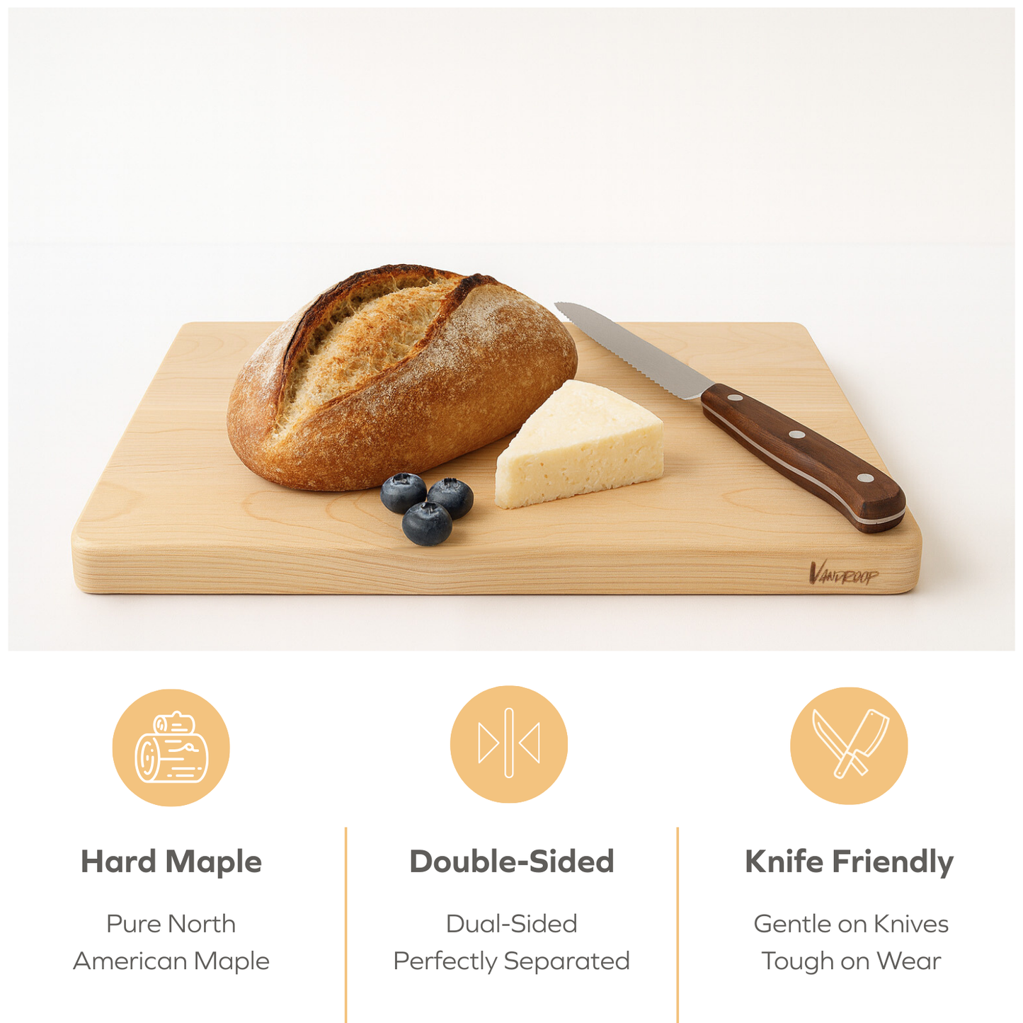 Hard Maple Cutting Board for Kitchen 1.0” Thick with Invisible Inner Handle