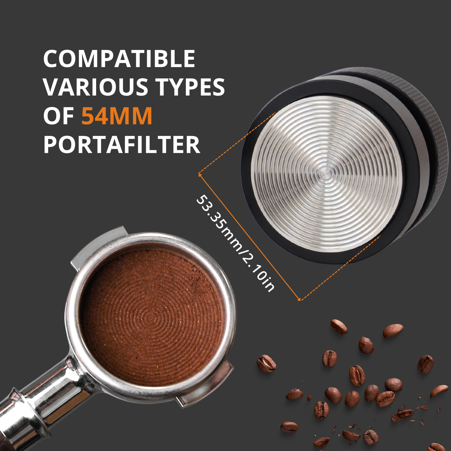 53mm Espresso Tamper, Espresso Hand Tamper with Walnut & Aluminum Body, Stainless Steel Base