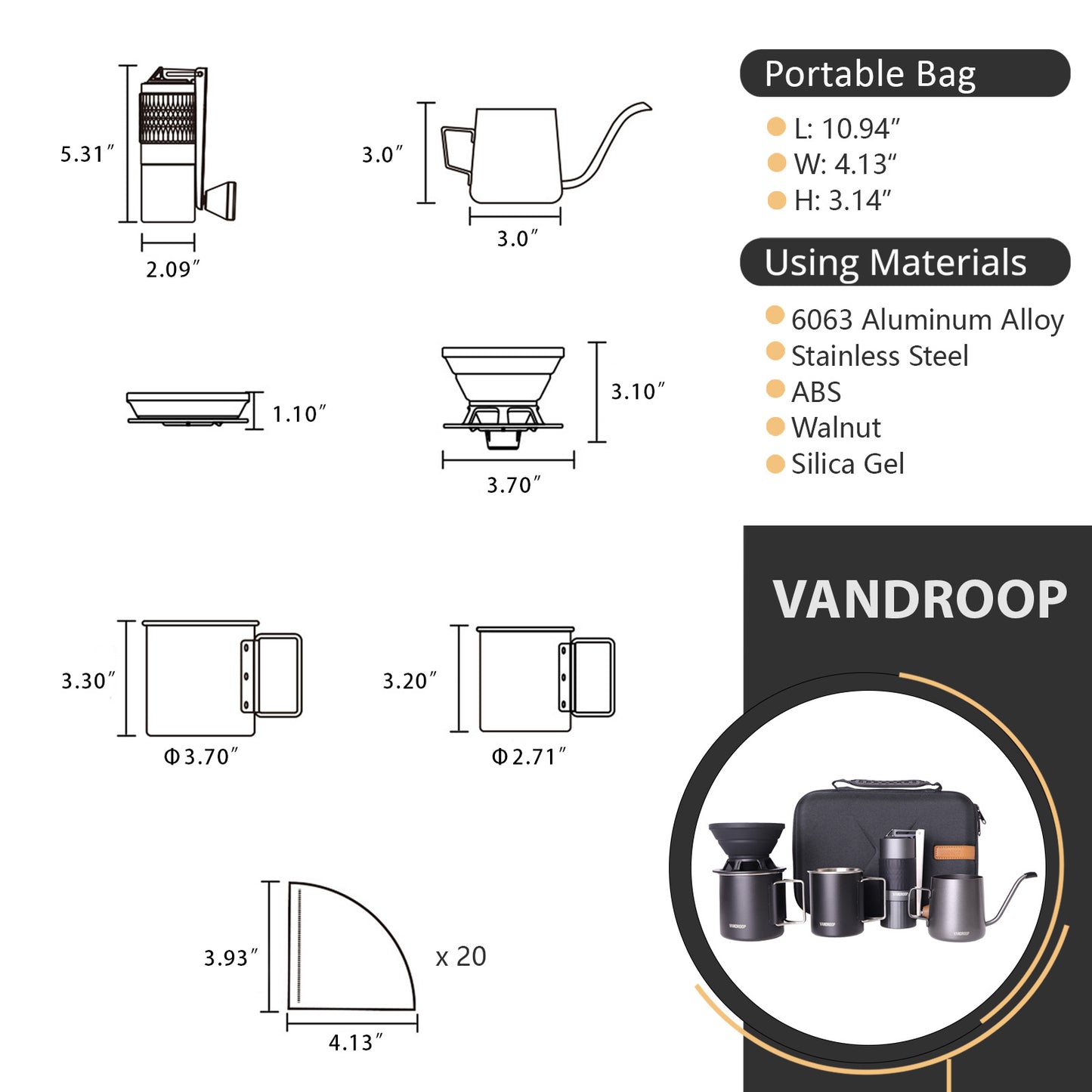 Vandroop ALL in 1 Portable Pour Over Coffee Maker Set