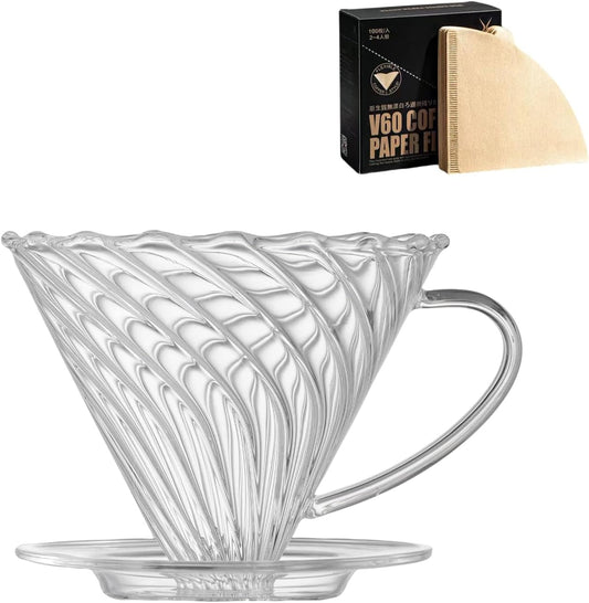 Vandroop V60 Glass Coffee Dripper, Size 02（with 100 Filter Papers）