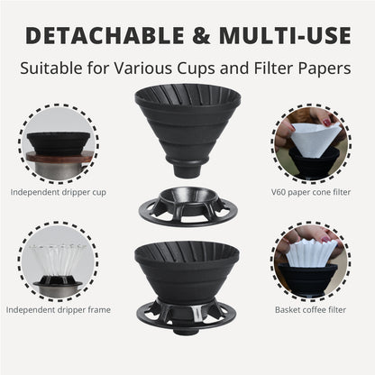 Vandroop Silicone Collapsible Coffee Dripper（with 100 V60 Filter Paper）