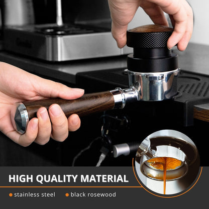 54mm Bottomless Portafilter with 3 Ear, Barista Espresso Portafilter with Stainless Steel Basket and Rosewood Handle, Compatible with Breville 54mm Espresso Machines