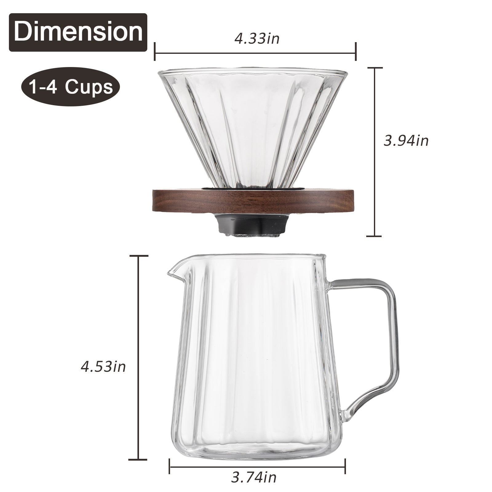 Acopa 4-Cup Glass Pour Over Drip Pot with Wood Collar