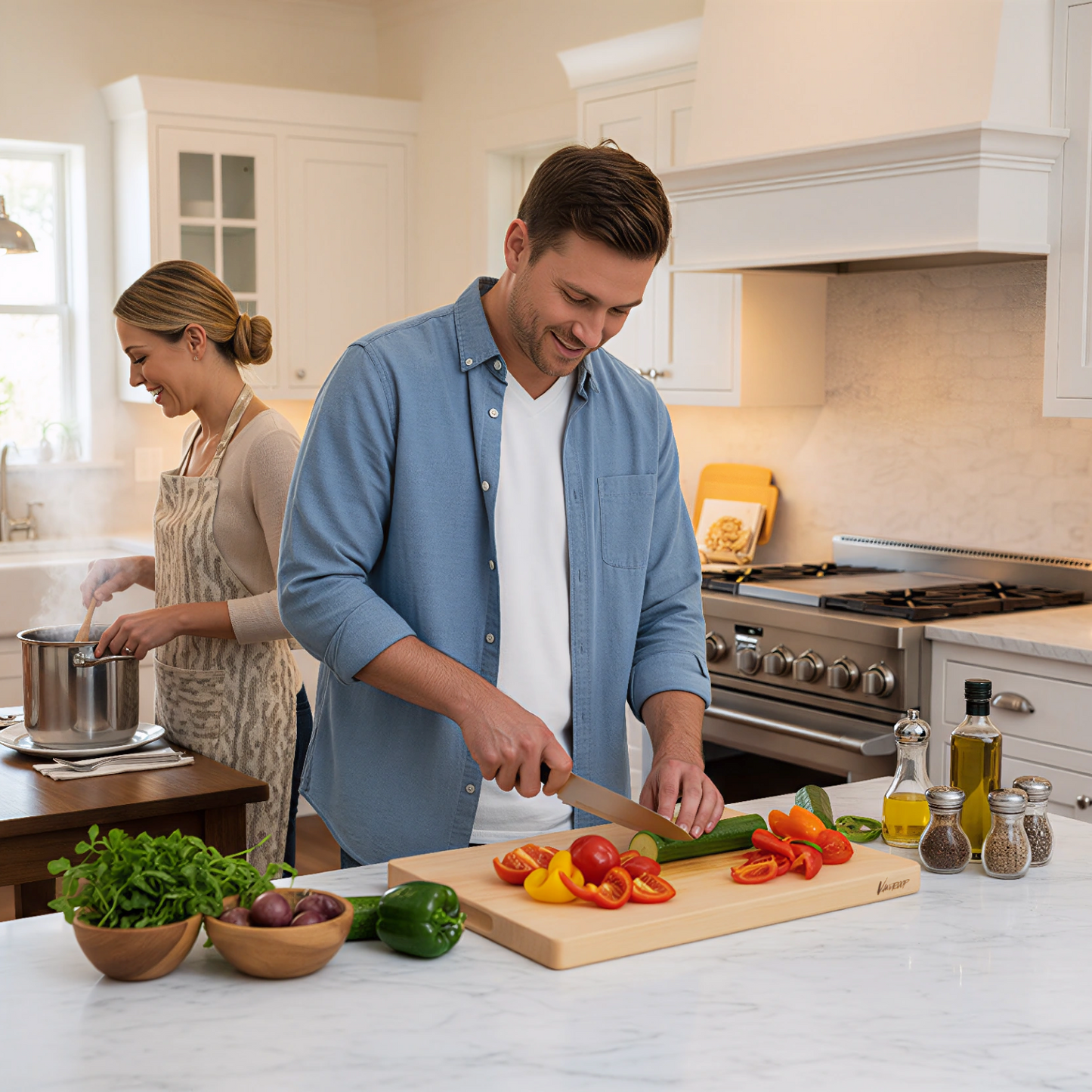 Hard Maple Cutting Board for Kitchen 1.0” Thick with Invisible Inner Handle