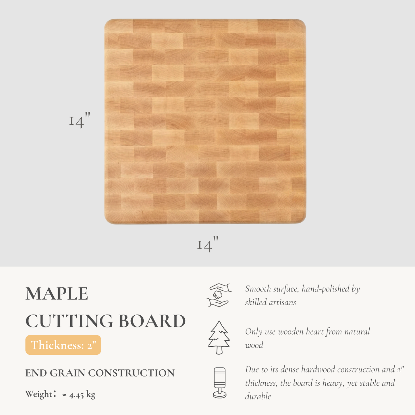 Hard Maple End Grain Cutting Board 2” Thick